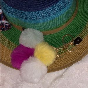 Kate key fob bag charm Pom Pom multi-pink NWT’s